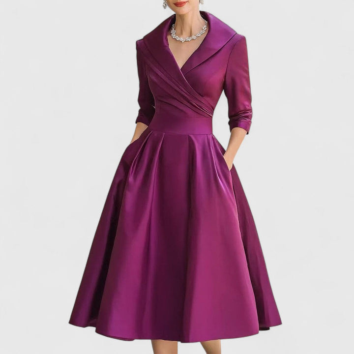 Cordelia | Women's V-Neck Wrap-Bodice Flared Midi Dress