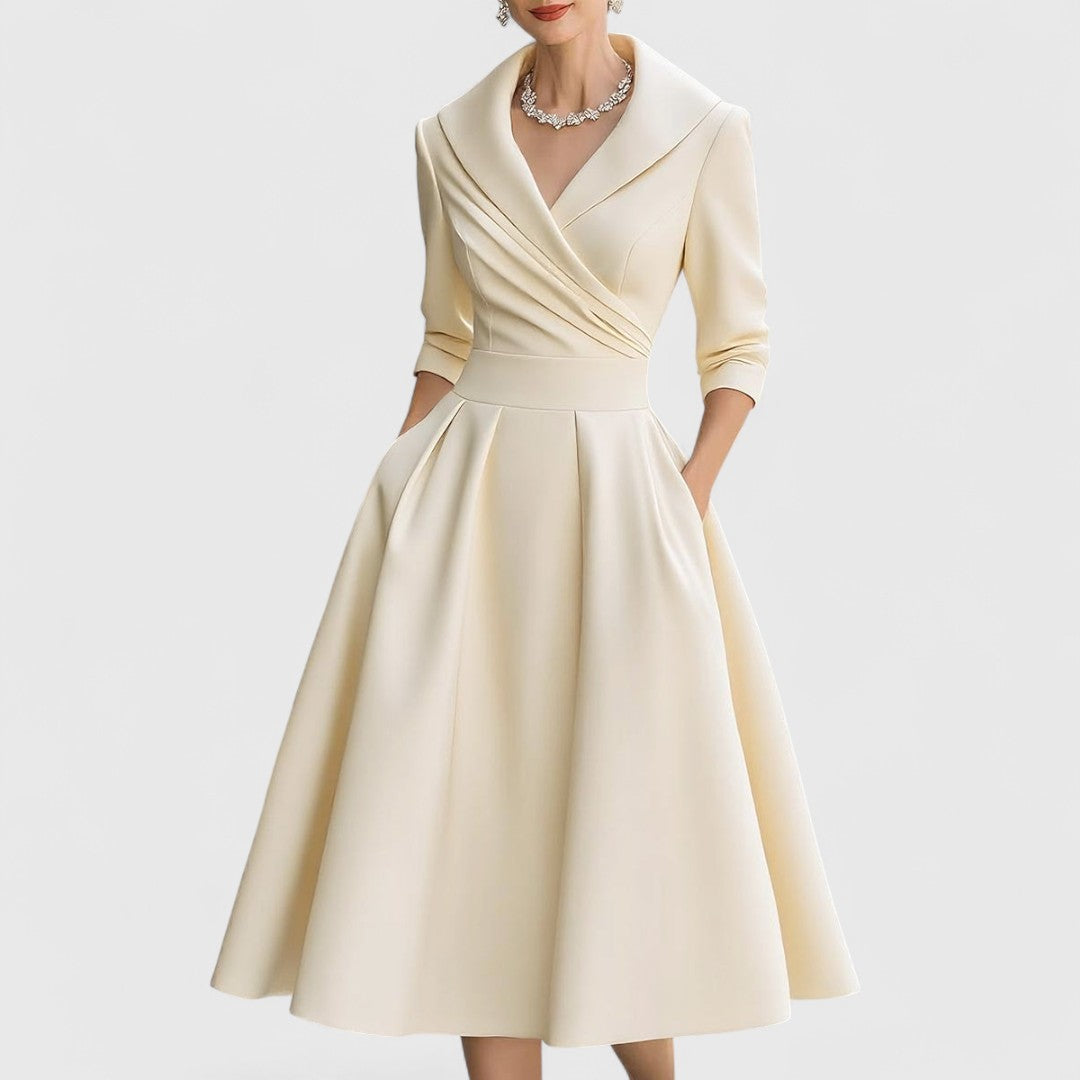 Cordelia | Women's V-Neck Wrap-Bodice Flared Midi Dress
