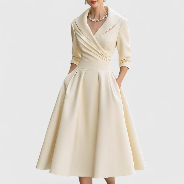 Cordelia | Women's V-Neck Wrap-Bodice Flared Midi Dress