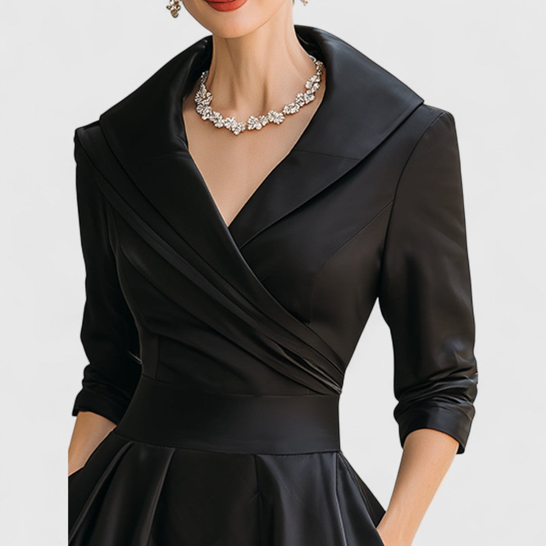 Cordelia | Women's V-Neck Wrap-Bodice Flared Midi Dress