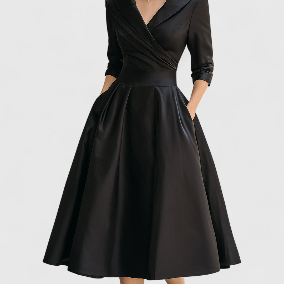 Cordelia | Women's V-Neck Wrap-Bodice Flared Midi Dress