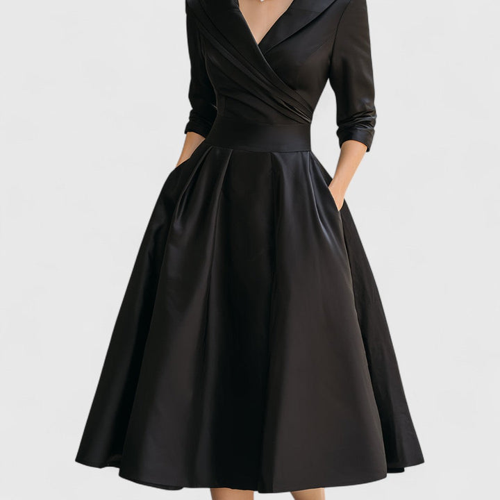 Cordelia | Women's V-Neck Wrap-Bodice Flared Midi Dress