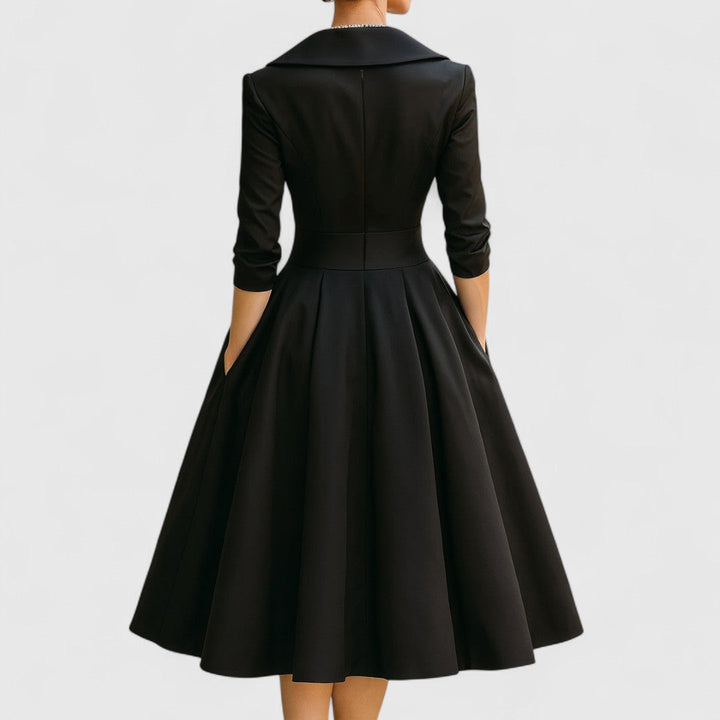 Cordelia | Women's V-Neck Wrap-Bodice Flared Midi Dress