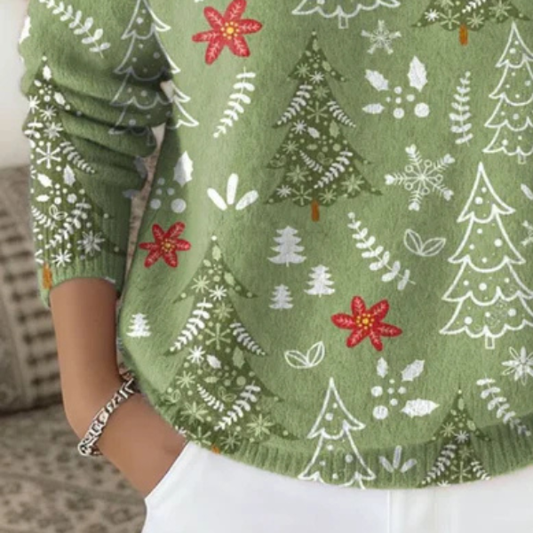 Justine | Women's Festive Tree Print Turtleneck Sweater