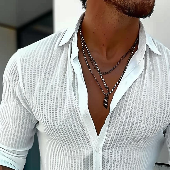 Cullen | Men's Striped Faux Two-Piece Linen Blend Shirt