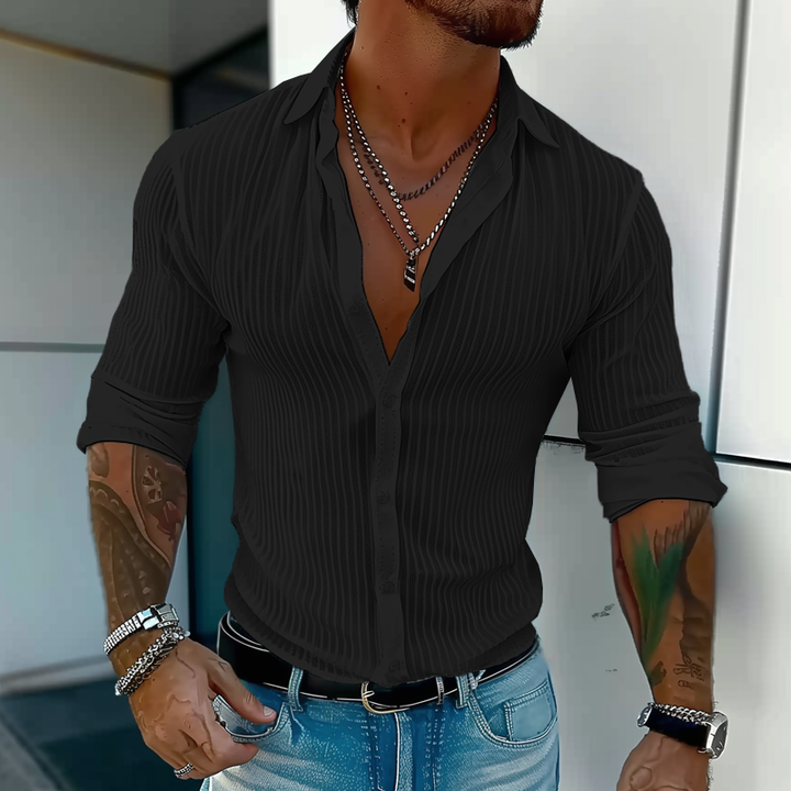 Cullen | Men's Striped Faux Two-Piece Linen Blend Shirt