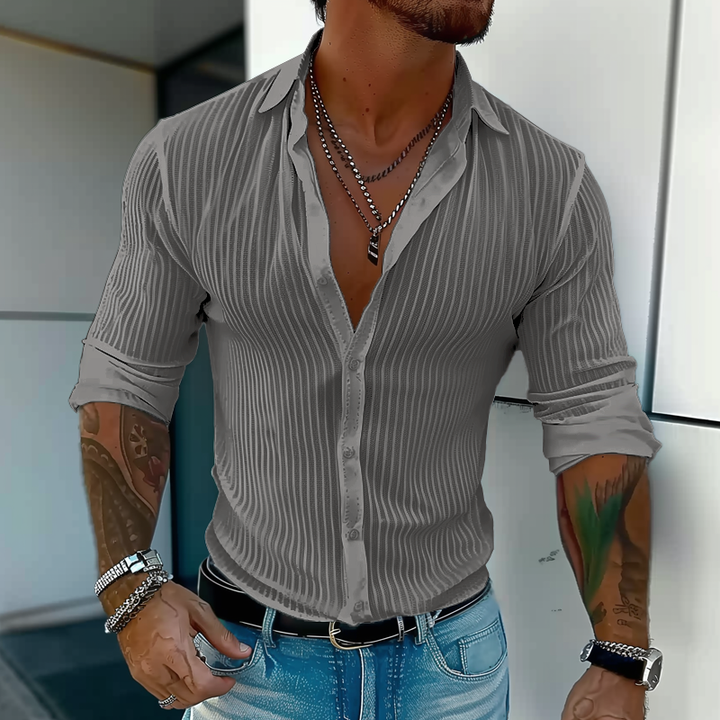 Cullen | Men's Striped Faux Two-Piece Linen Blend Shirt