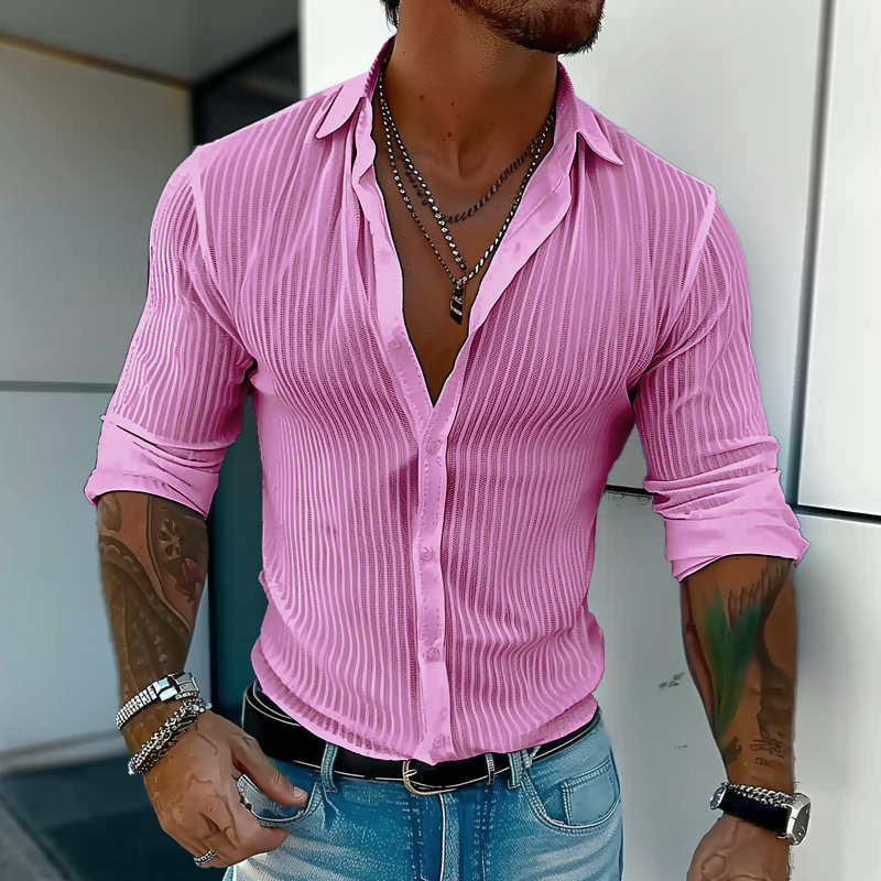Cullen | Men's Striped Faux Two-Piece Linen Blend Shirt