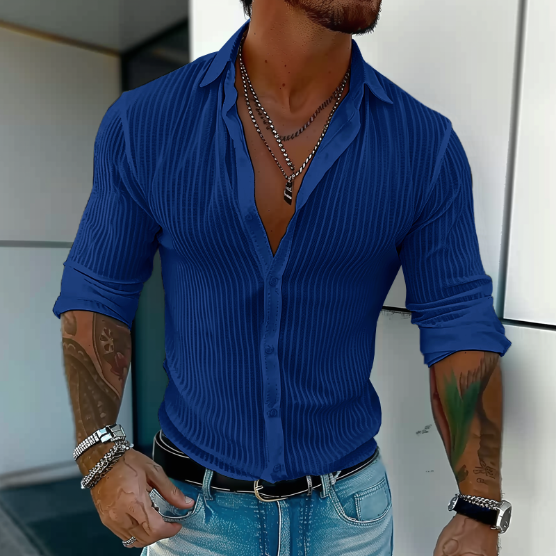Cullen | Men's Striped Faux Two-Piece Linen Blend Shirt