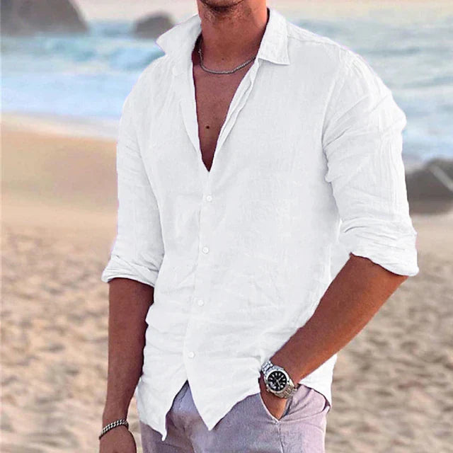 Men's Linen Shirt with Cotton-Linen Blend for Summer