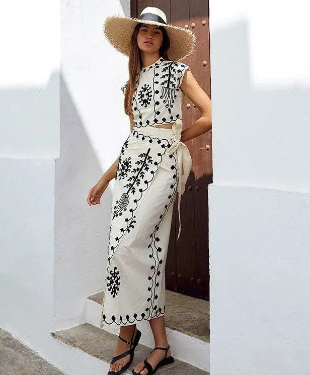 Cynthia | Women's Printed Draped Top and Skirt Set