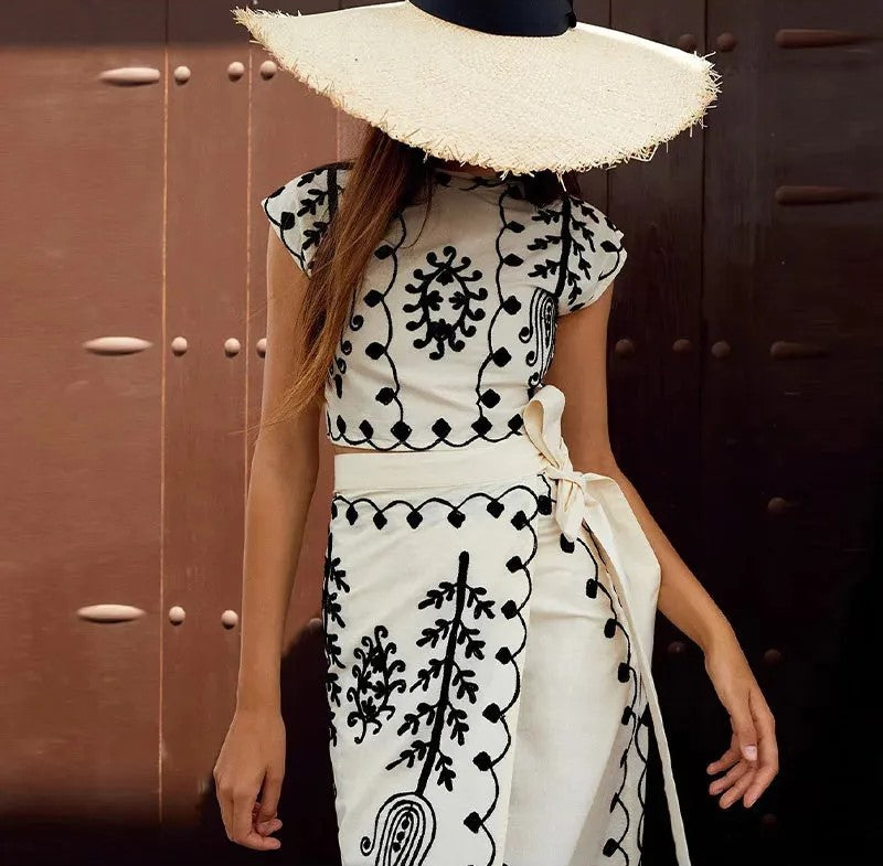 Cynthia | Women's Printed Draped Top and Skirt Set