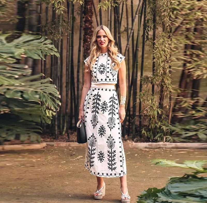 Cynthia | Women's Printed Draped Top and Skirt Set