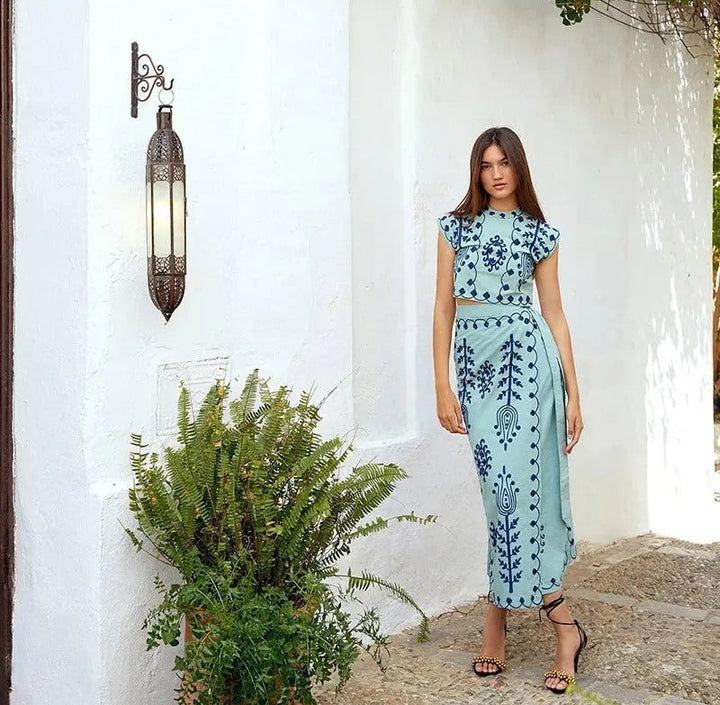 Cynthia | Women's Printed Draped Top and Skirt Set
