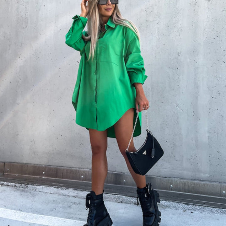 Women's Shirt Dress with Button-Front Closure and Long Sleeves