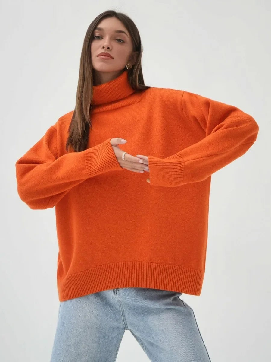 Women's Turtleneck Sweater with High Collar and Cuffs