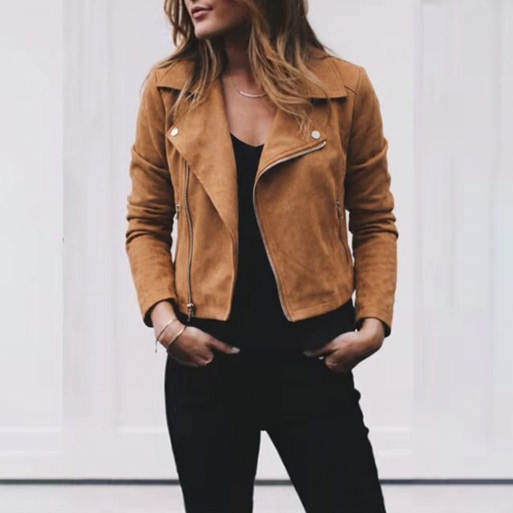 Estelle | Women's Cropped Moto Jacket with Lapel Collar