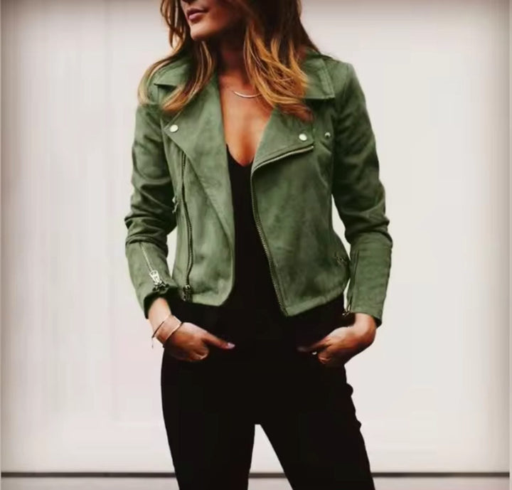 Estelle | Women's Cropped Moto Jacket with Lapel Collar