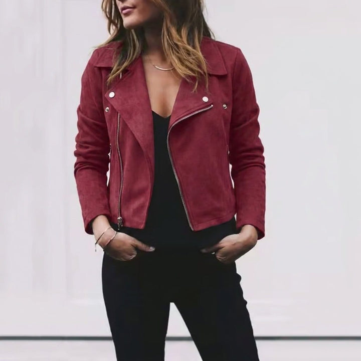 Estelle | Women's Cropped Moto Jacket with Lapel Collar