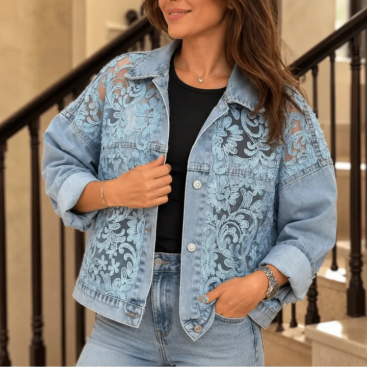 Tessa | Women's Lace-Pattern Trucker Jacket with Button Front