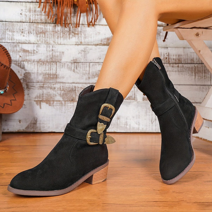 Constance | Women's Western Ankle Boots with Buckle and Zip