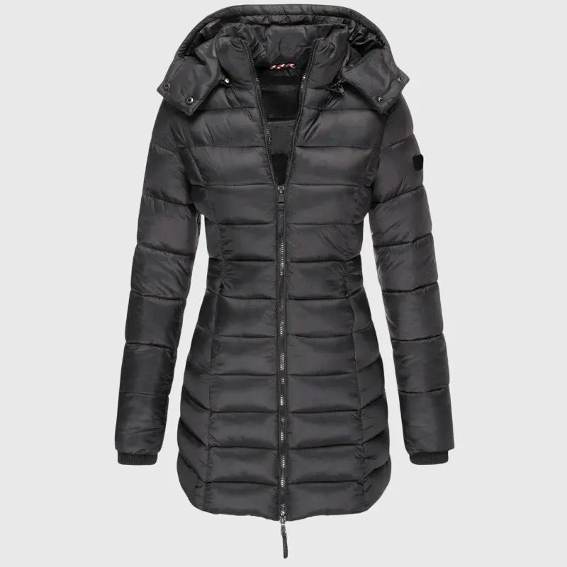 Zelie | Women's Longline Hooded Puffer Coat with Zip Front