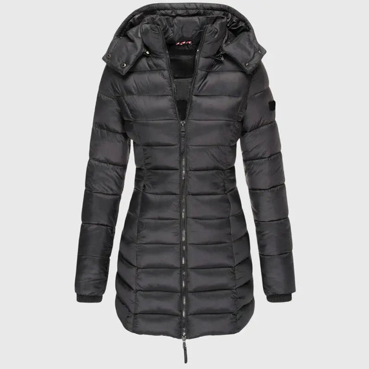 Zelie | Women's Longline Hooded Puffer Coat with Zip Front