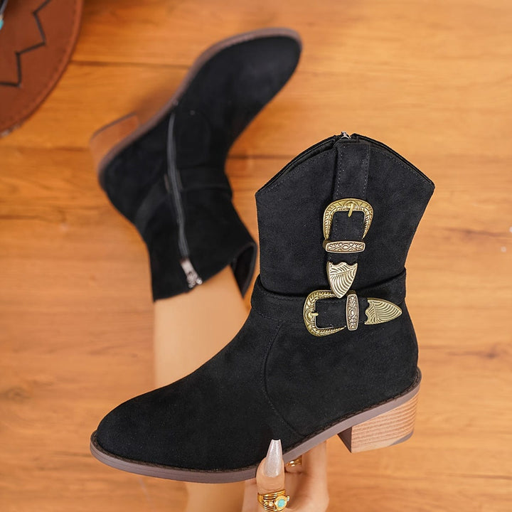 Constance | Women's Western Ankle Boots with Buckle and Zip