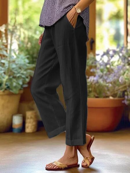 Della | Women's Tapered Cropped Cuffed Linen Pants