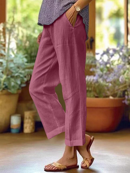 Della | Women's Tapered Cropped Cuffed Linen Pants