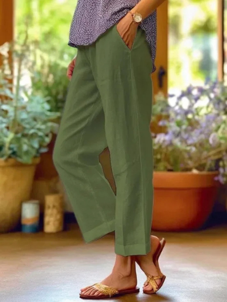 Della | Women's Tapered Cropped Cuffed Linen Pants