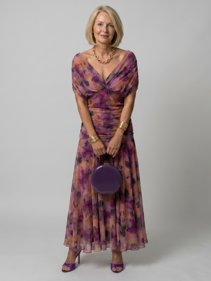 Delphine | Women's Off-Shoulder Draped Flowing Midi Dress