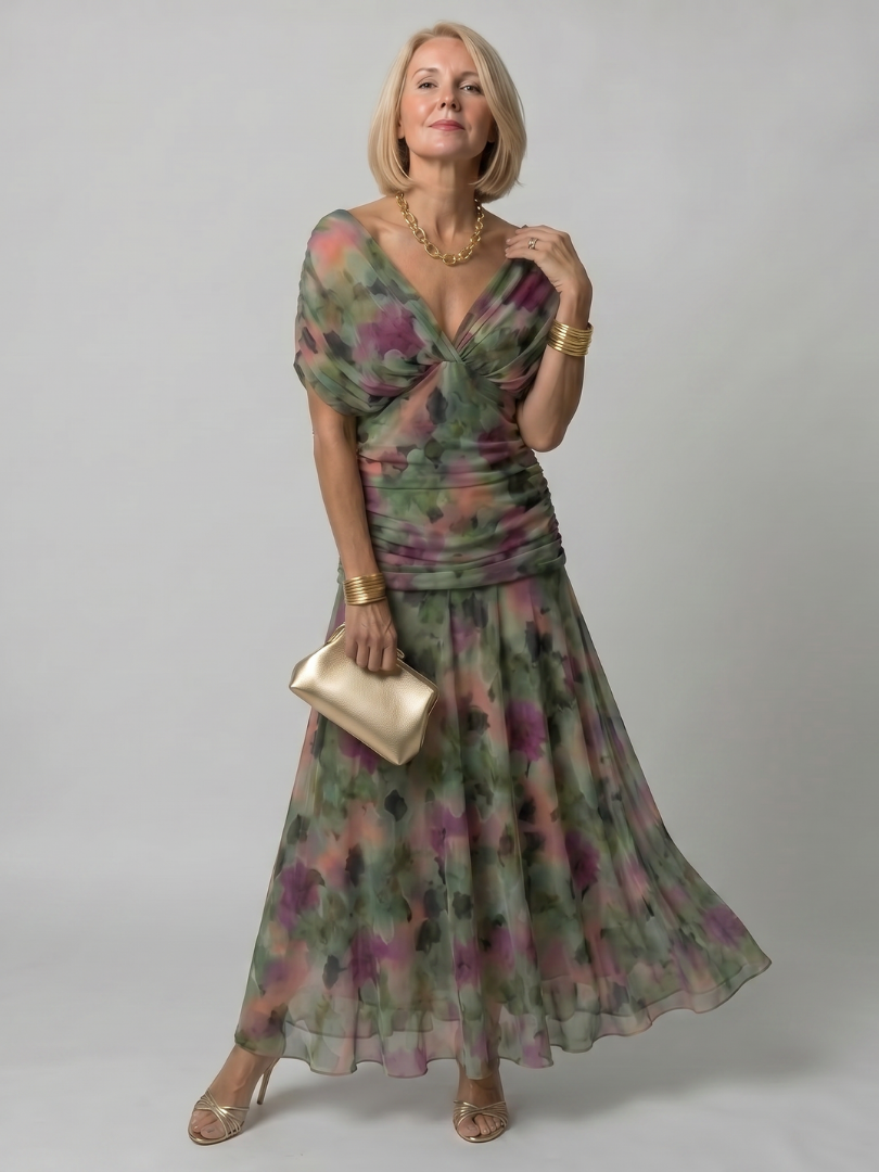 Delphine | Women's Off-Shoulder Draped Flowing Midi Dress