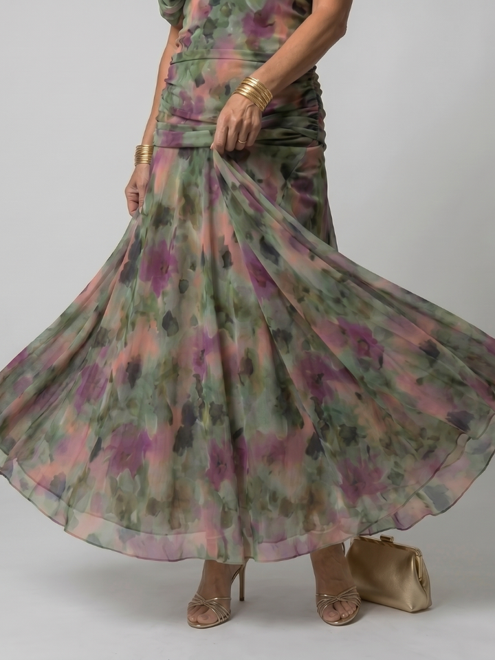 Delphine | Women's Off-Shoulder Draped Flowing Midi Dress
