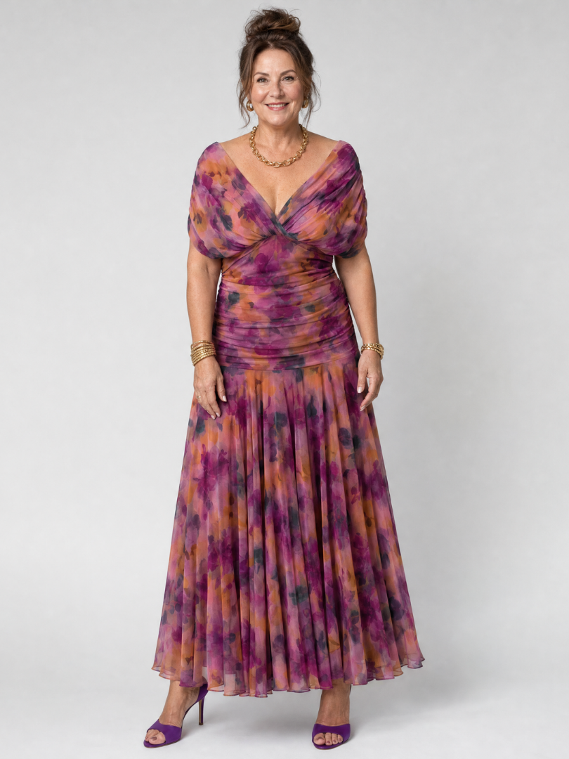 Delphine | Women's Off-Shoulder Draped Flowing Midi Dress