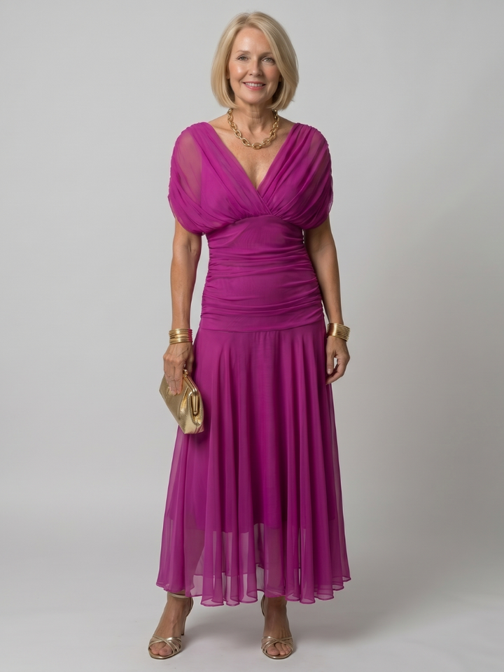 Delphine | Women's Off-Shoulder Draped Flowing Midi Dress