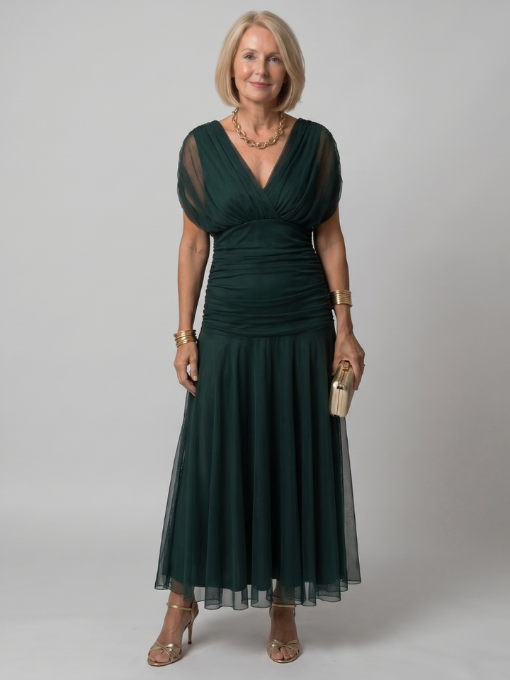 Delphine | Women's Off-Shoulder Draped Flowing Midi Dress