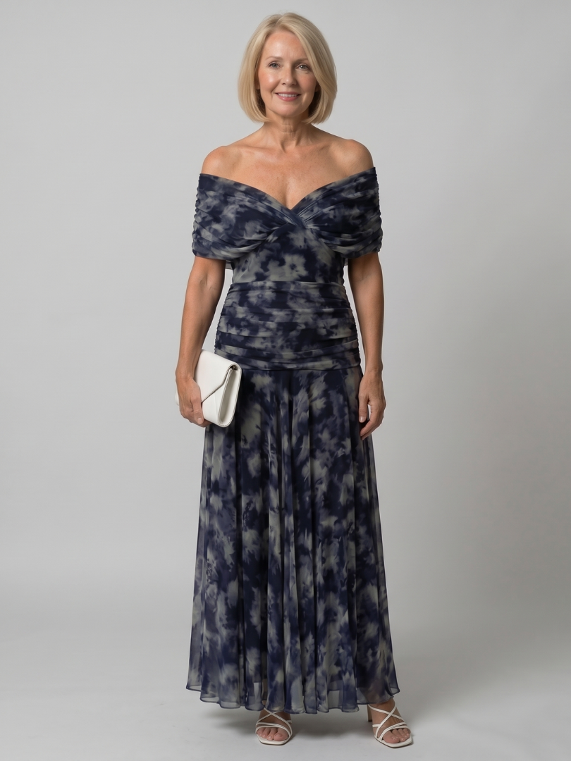 Delphine | Women's Off-Shoulder Draped Flowing Midi Dress