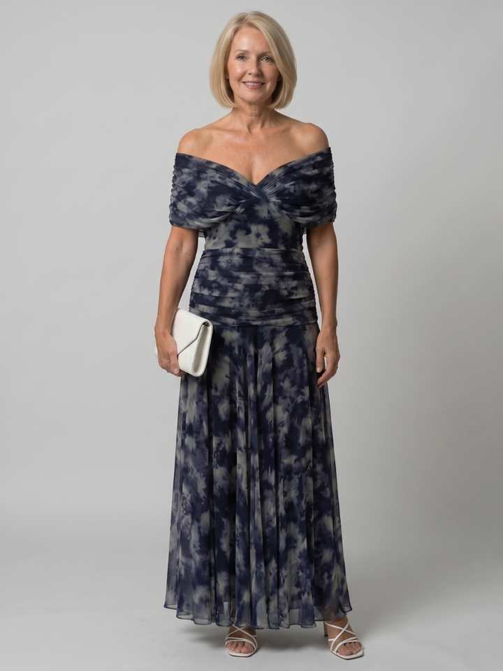 Delphine | Women's Off-Shoulder Draped Flowing Midi Dress
