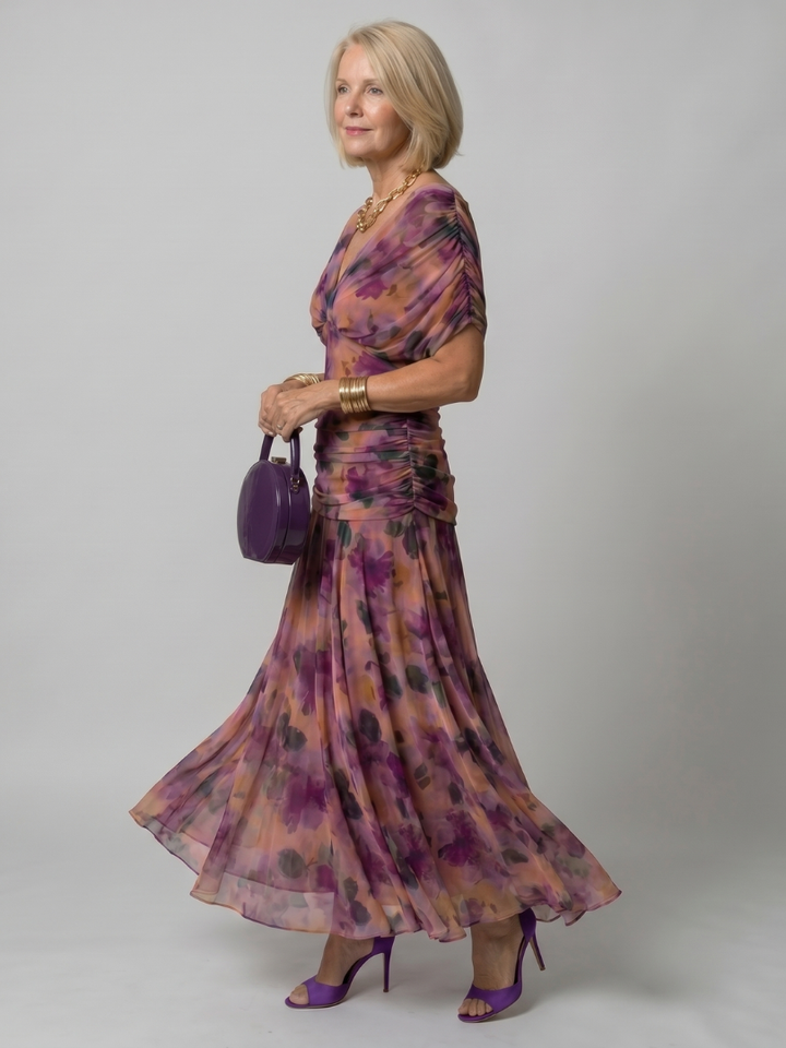 Delphine | Women's Off-Shoulder Draped Flowing Midi Dress