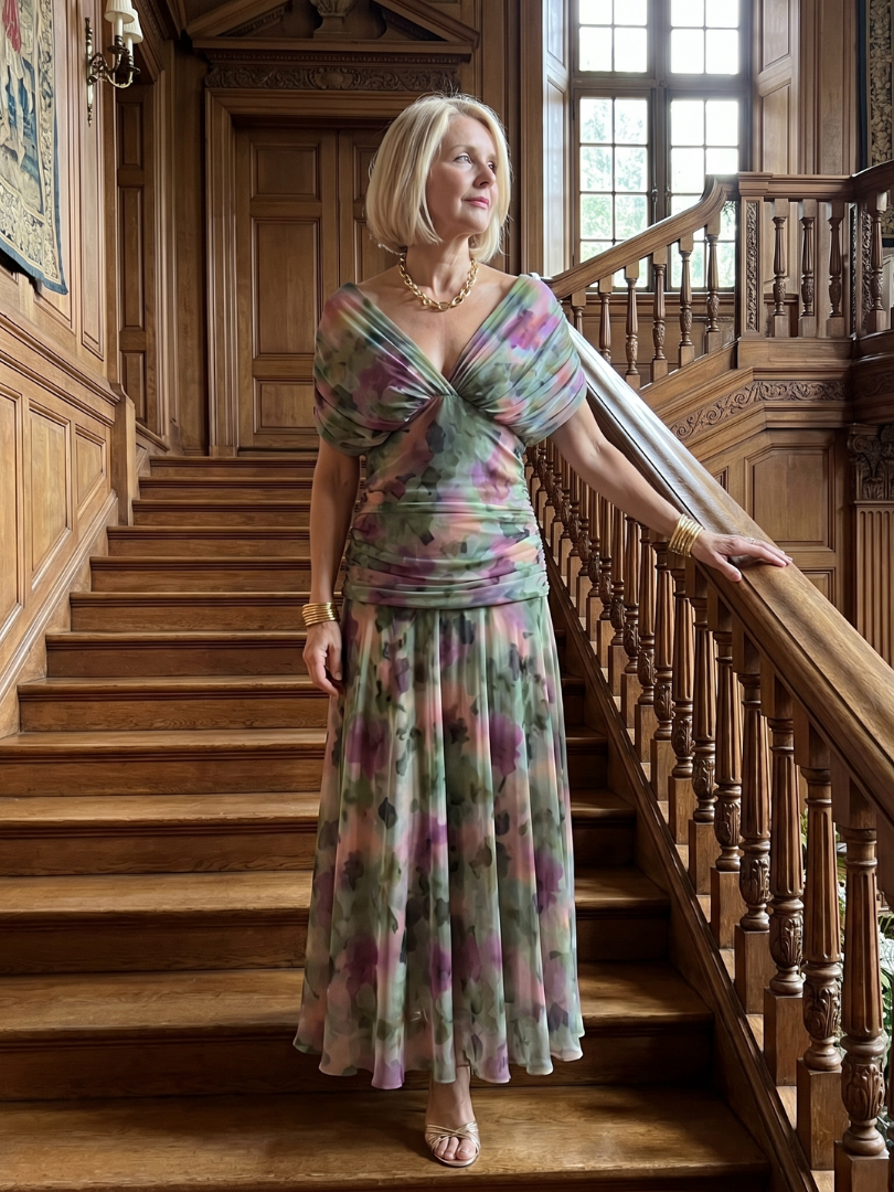 Delphine | Women's Off-Shoulder Draped Flowing Midi Dress