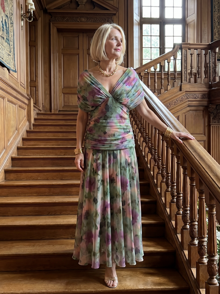 Delphine | Women's Off-Shoulder Draped Flowing Midi Dress