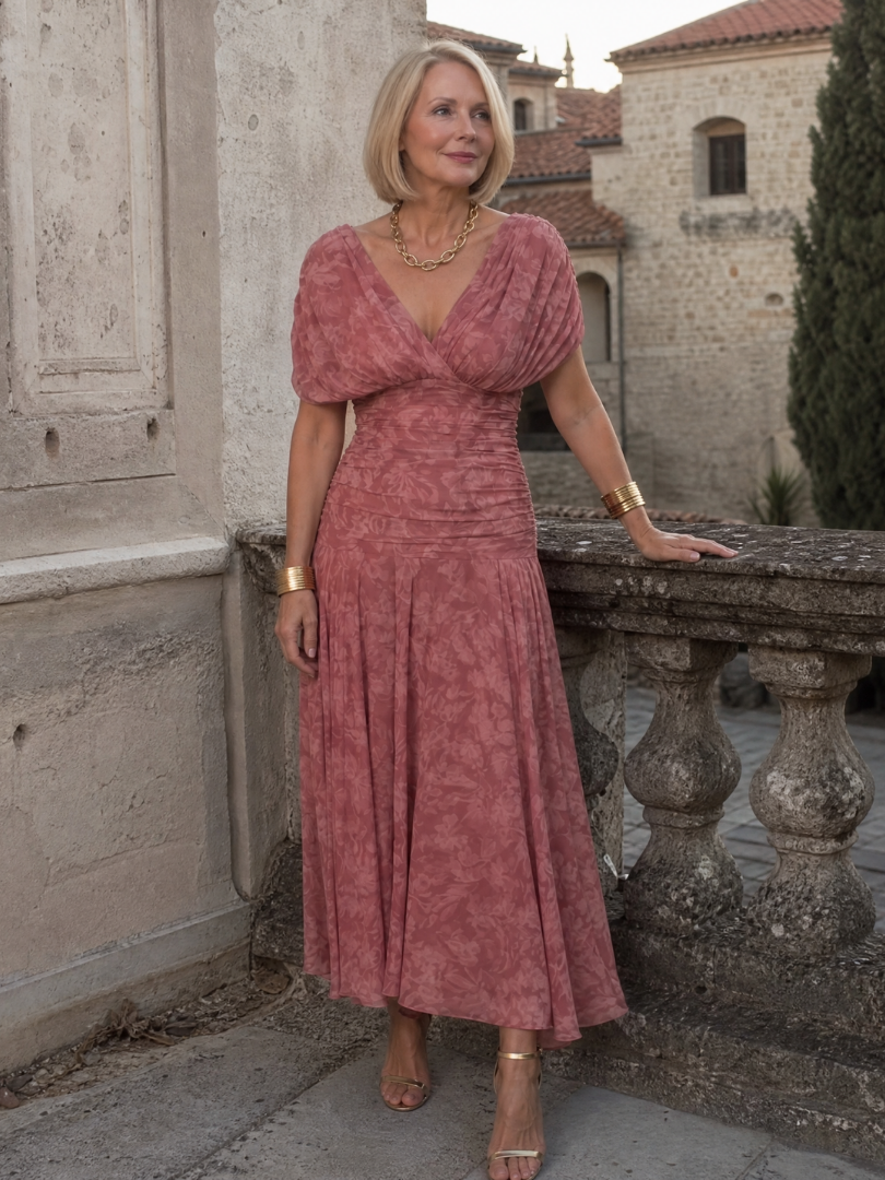 Delphine | Women's Off-Shoulder Draped Flowing Midi Dress