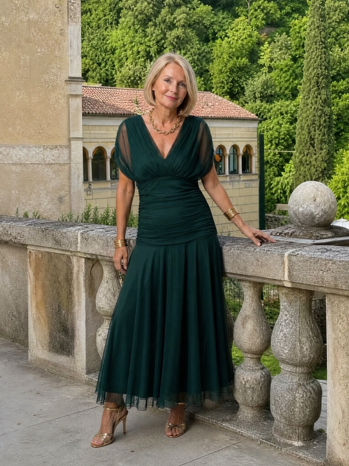 Delphine | Women's Off-Shoulder Draped Flowing Midi Dress