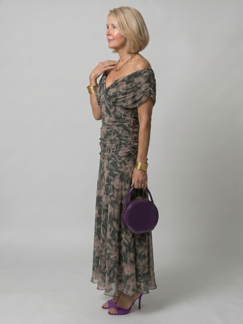 Delphine | Women's Off-Shoulder Draped Flowing Midi Dress