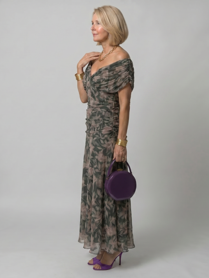 Delphine | Women's Off-Shoulder Draped Flowing Midi Dress