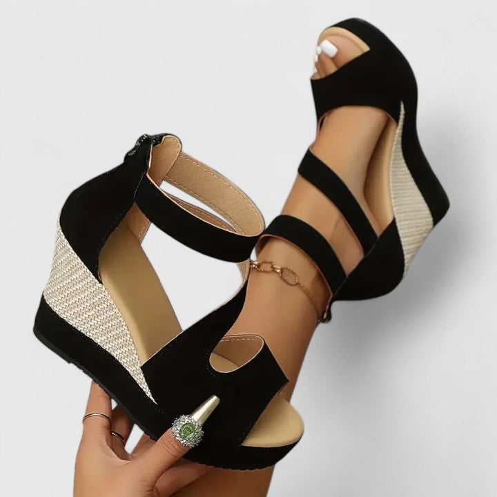 Delphine | Women's Woven Texture Elastic Strap Wedge Sandals