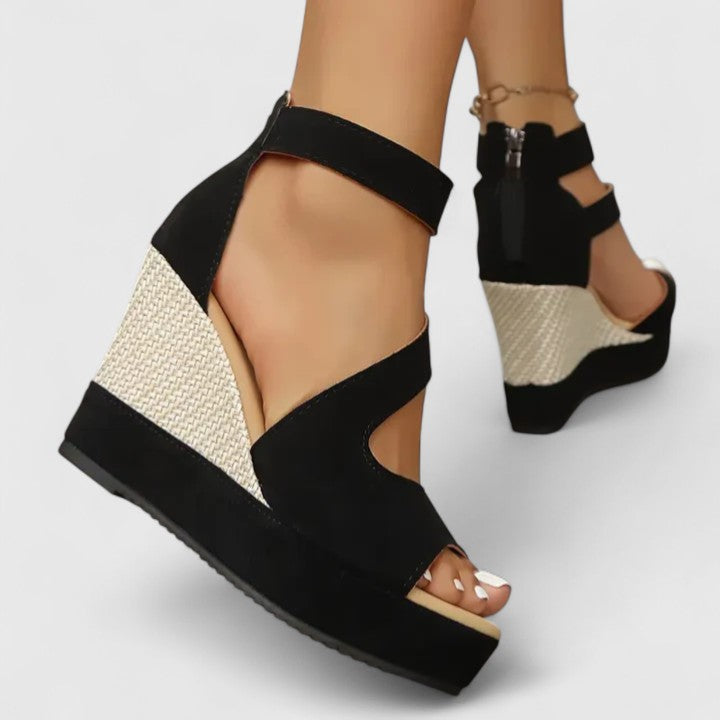 Delphine | Women's Woven Texture Elastic Strap Wedge Sandals