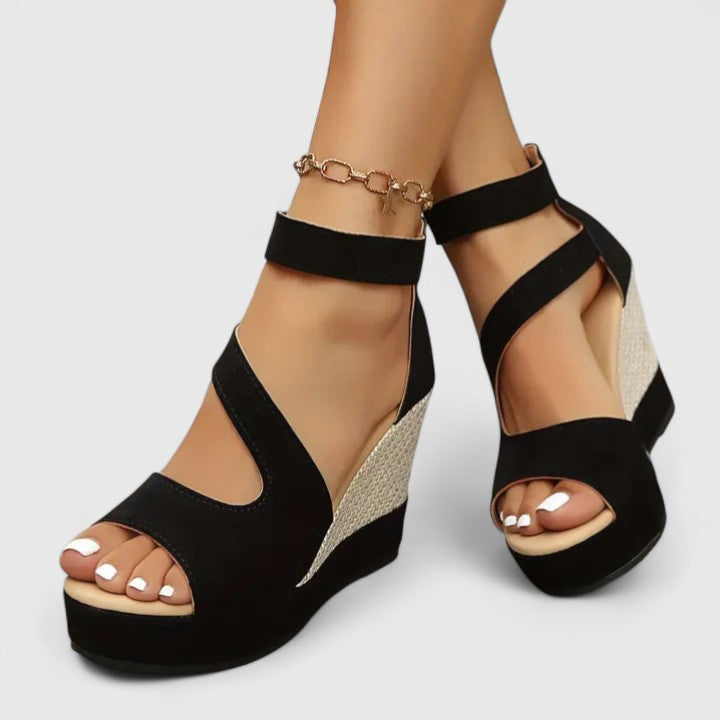 Delphine | Women's Woven Texture Elastic Strap Wedge Sandals
