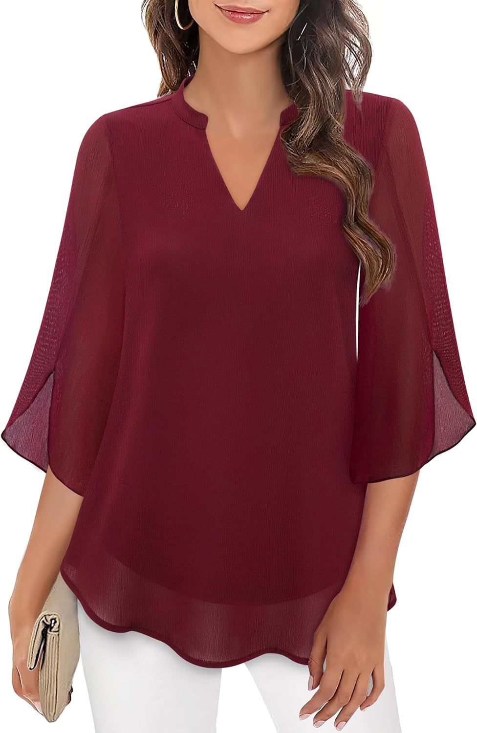 Yvette | Flowy Chiffon V-Neck Petal Sleeve Blouse